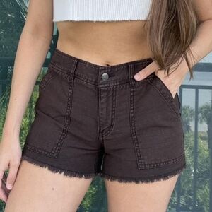 Free People Brown Raw Hem Utility Cotton Shorts 0 boho